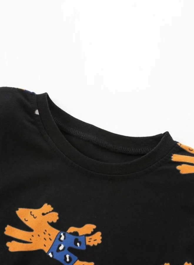 YUNIQEE Black Printed Long Sleeve Crew Neck T-Shirt