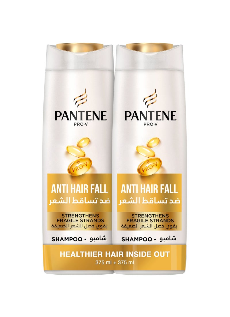 Pantene Pro-V Anti-Hair Fall Shampoo, Strengthens Fragile Strands, Nourishes, Thicker and Stronger Hair in 14 Days, Dual Pack - Image 1