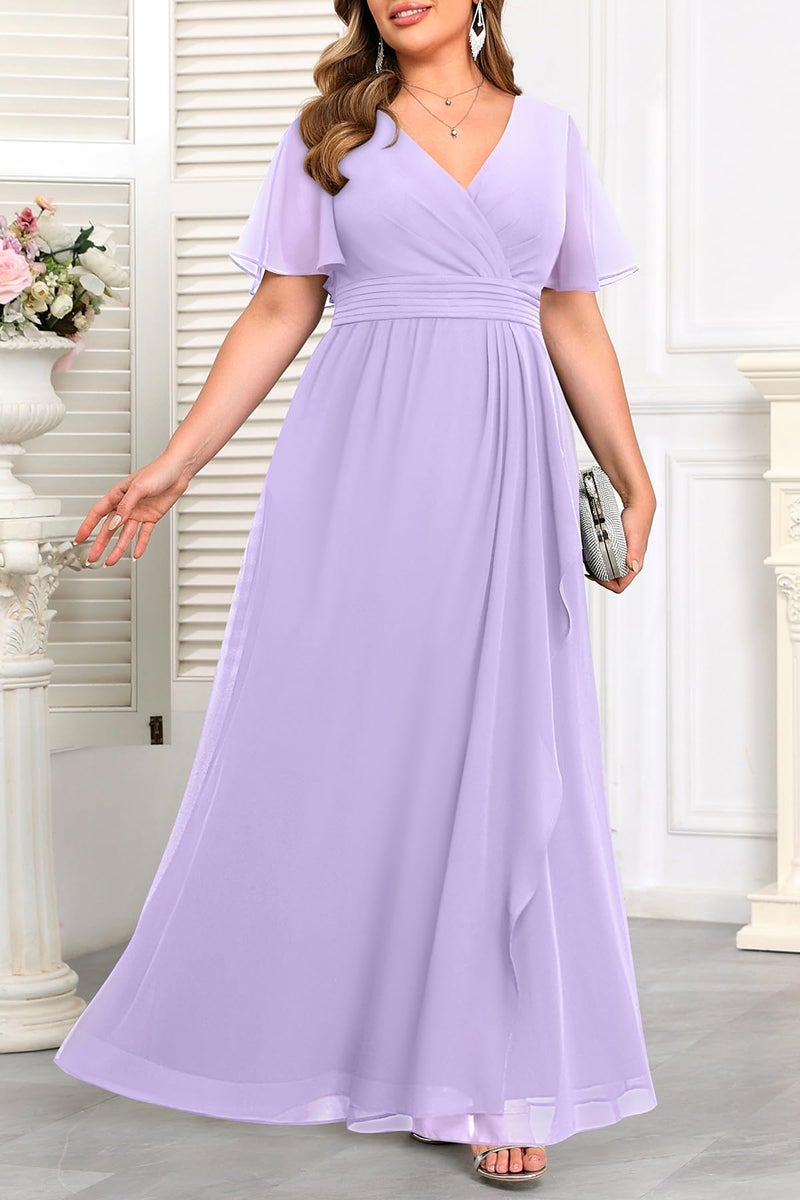 Talisea Lavender Dress Women Plus Size Bridesmaid Dresses Lilac Formal Wedding Guest Chiffon Short Sleeves A Line Light Purple - Image 3