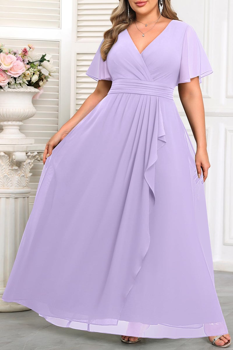 Talisea Lavender Dress Women Plus Size Bridesmaid Dresses Lilac Formal Wedding Guest Chiffon Short Sleeves A Line Light Purple - Image 4