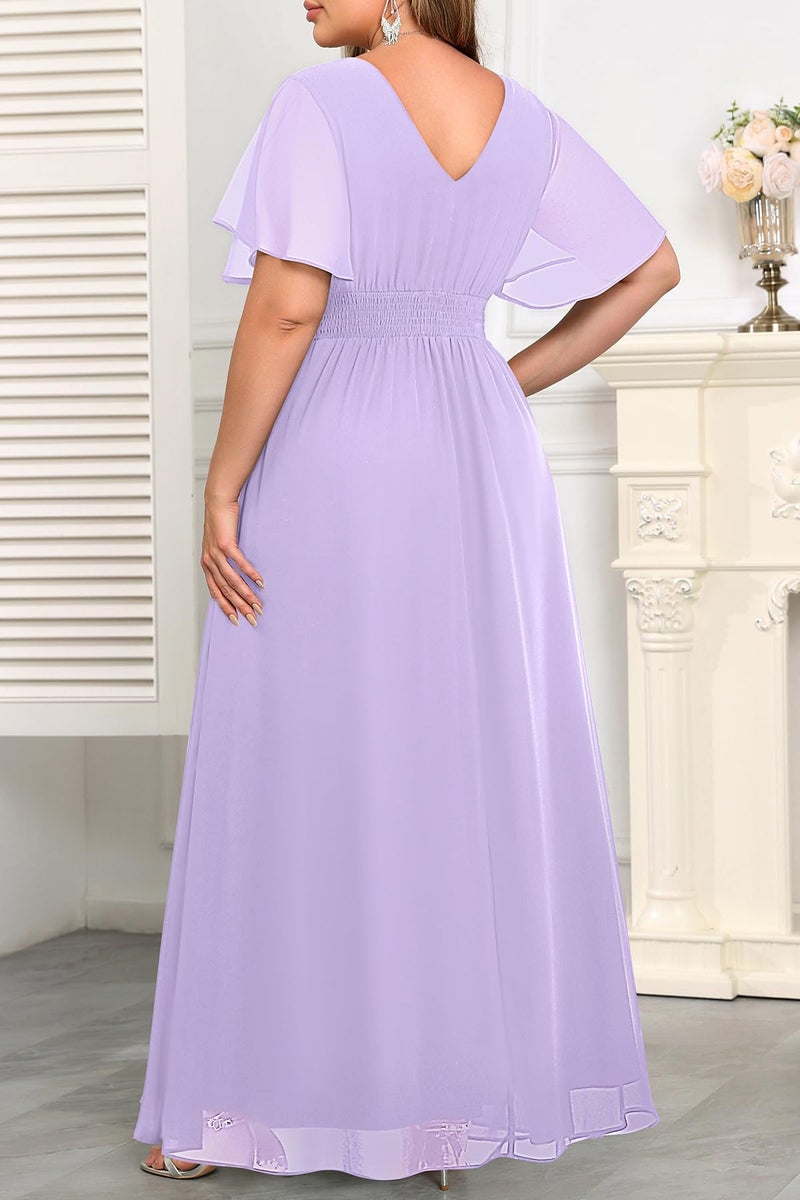 Talisea Lavender Dress Women Plus Size Bridesmaid Dresses Lilac Formal Wedding Guest Chiffon Short Sleeves A Line Light Purple - Image 5