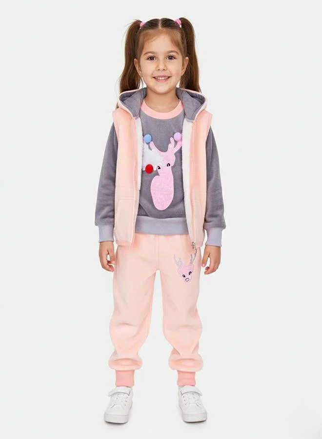 babyqlo Winter Reindeer Tracksuit With Hooded Vest