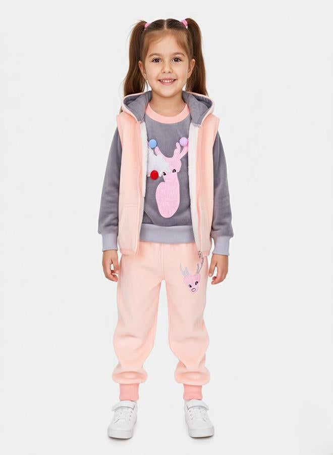babyqlo Winter Reindeer Tracksuit With Hooded Vest - Image 1