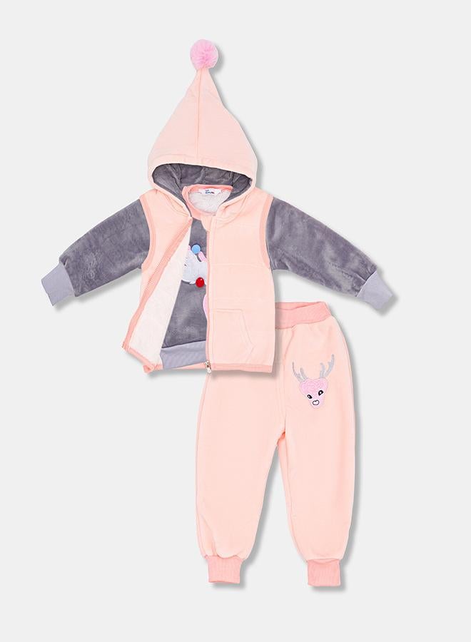 babyqlo Winter Reindeer Tracksuit With Hooded Vest - Image 3