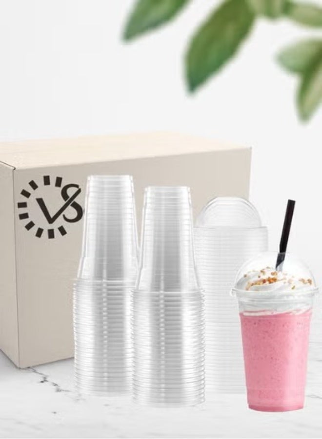 vsell24 50pcs-16oz Clear Plastic Cups with Dome Lids – Disposable Cups for Smoothies, Iced Coffee, Milkshakes, Juice & Cold Drinks – Ideal for Parties, Events, Cafes & Takeaway Use - Image 3
