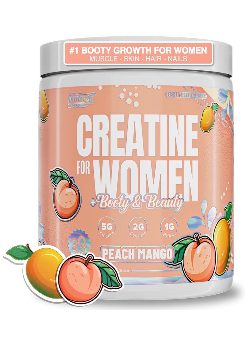 Nutrex Research Creatine for Women Booty & Beauty – Peach Manago | 5g Creatine, 2g Collagen, BCAAs & Hyaluronic Acid for Glutes, Strength & Skin | Gluten Free, 30 Servings - Image 1