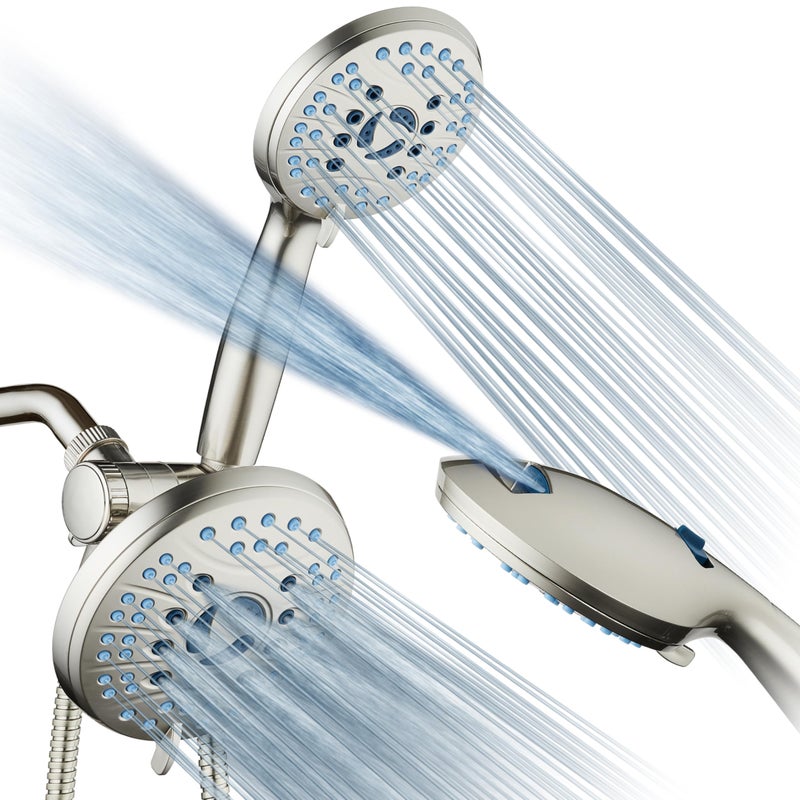 Hotel Spa AquaCare AsSeenOnTV High Pressure Handheld Rain 50mode 3way Shower Head Combo with Anticlog Jets 2mode Tub Pet Power Wash Extra Wall Bracket 6 ft Hose Nickel Finish