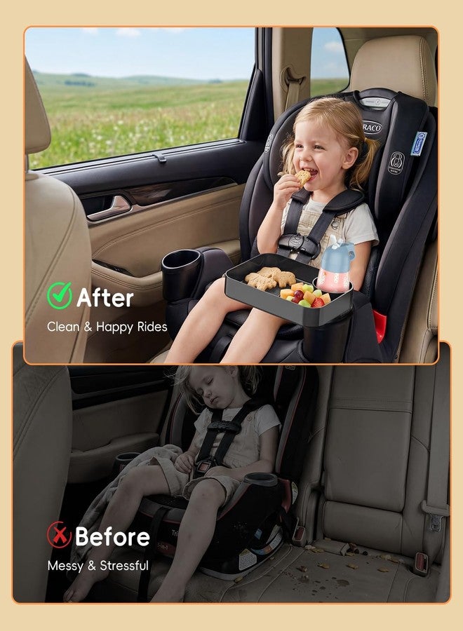 PPTSLID Toddler Car Seat Snack Tray - 3 Inch Cup Holder with Dip Well Fits Most Sippy Cups & Straw Bottles, Mess-Free Square Kids Travel Tray Road Trip Essentials, Black - Image 4