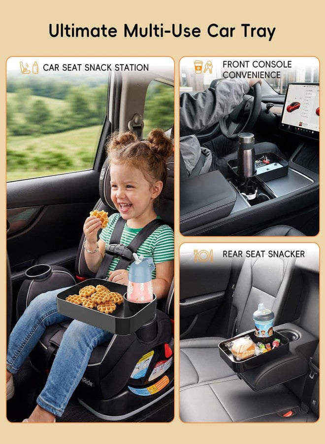 PPTSLID Toddler Car Seat Snack Tray - 3 Inch Cup Holder with Dip Well Fits Most Sippy Cups & Straw Bottles, Mess-Free Square Kids Travel Tray Road Trip Essentials, Black - Image 3