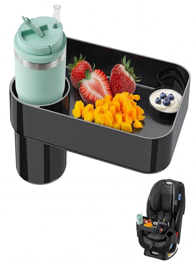 PPTSLID Toddler Car Seat Snack Tray - 3 Inch Cup Holder with Dip Well Fits Most Sippy Cups & Straw Bottles, Mess-Free Square Kids Travel Tray Road Trip Essentials, Black - Image 1