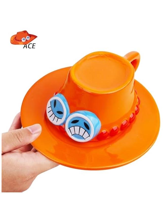 Anime Ceramic One Piece Coffee Mugs Merch, Luffy Straw Hat Manga Milk Tea Cup Collection Gift Set for Anime Lovers (Ace)  - Image 4