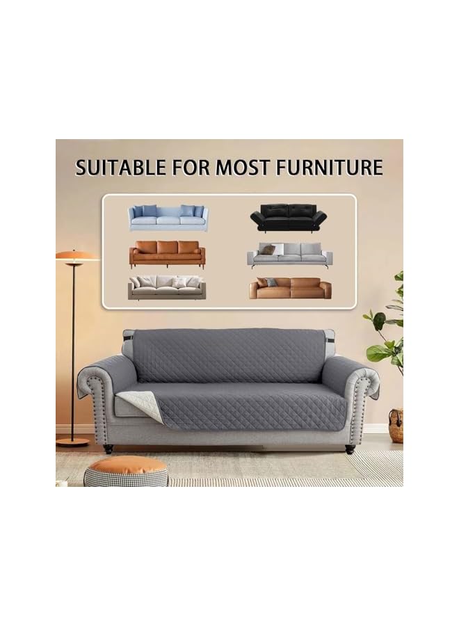 The Bros غطاء أريكة 4 مقاعد، غطاء أريكة مقاوم للماء مع أحزمة مرنة، قابل للغسل، للحيوانات الأليفة والأطفال والكلاب والقطط مع قاعدة غير قابلة للانزلاق (رمادي) - Image 3