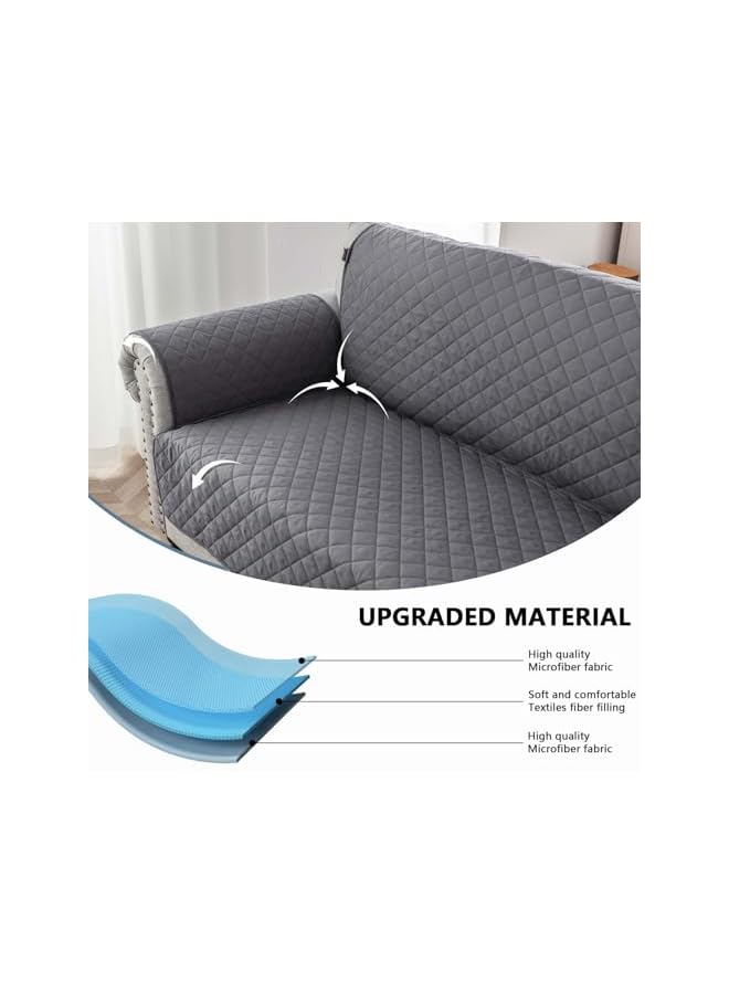The Bros غطاء أريكة 4 مقاعد، غطاء أريكة مقاوم للماء مع أحزمة مرنة، قابل للغسل، للحيوانات الأليفة والأطفال والكلاب والقطط مع قاعدة غير قابلة للانزلاق (رمادي) - Image 5
