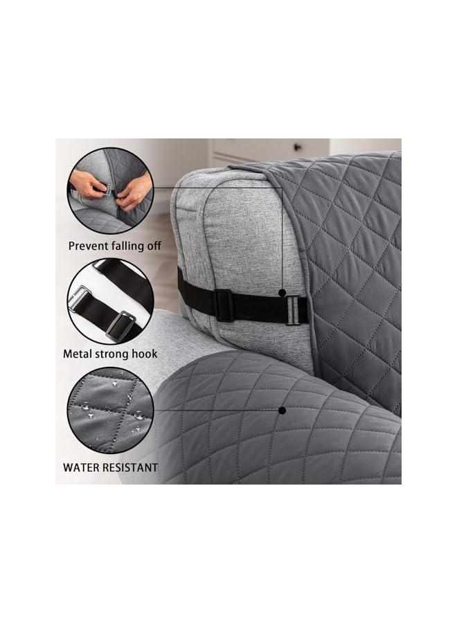 The Bros غطاء أريكة 4 مقاعد، غطاء أريكة مقاوم للماء مع أحزمة مرنة، قابل للغسل، للحيوانات الأليفة والأطفال والكلاب والقطط مع قاعدة غير قابلة للانزلاق (رمادي) - Image 4