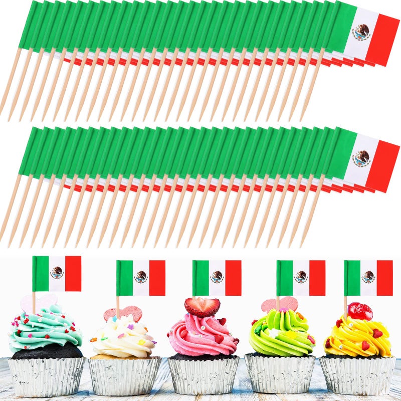 1000 Pcs Mexico Toothpick Flags Mexican Flag Toothpicks Cupcake Mexico Toppers mini Stick Decorations Food Picks for National Day Party Birthday Cocktail Ice Cream Cake