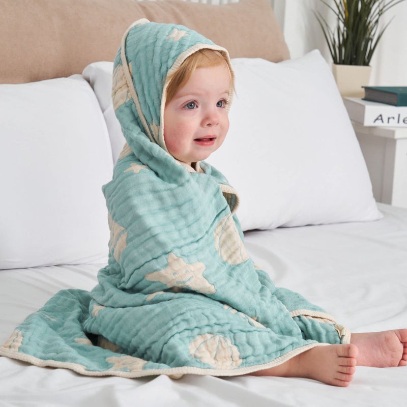 HardNok UltraSoft Muslin Baby Hooded Towel 32 x 32 Inches Ideal for Bath Beach Suitable for Both Boys Girls from Newborns to Toddlers
