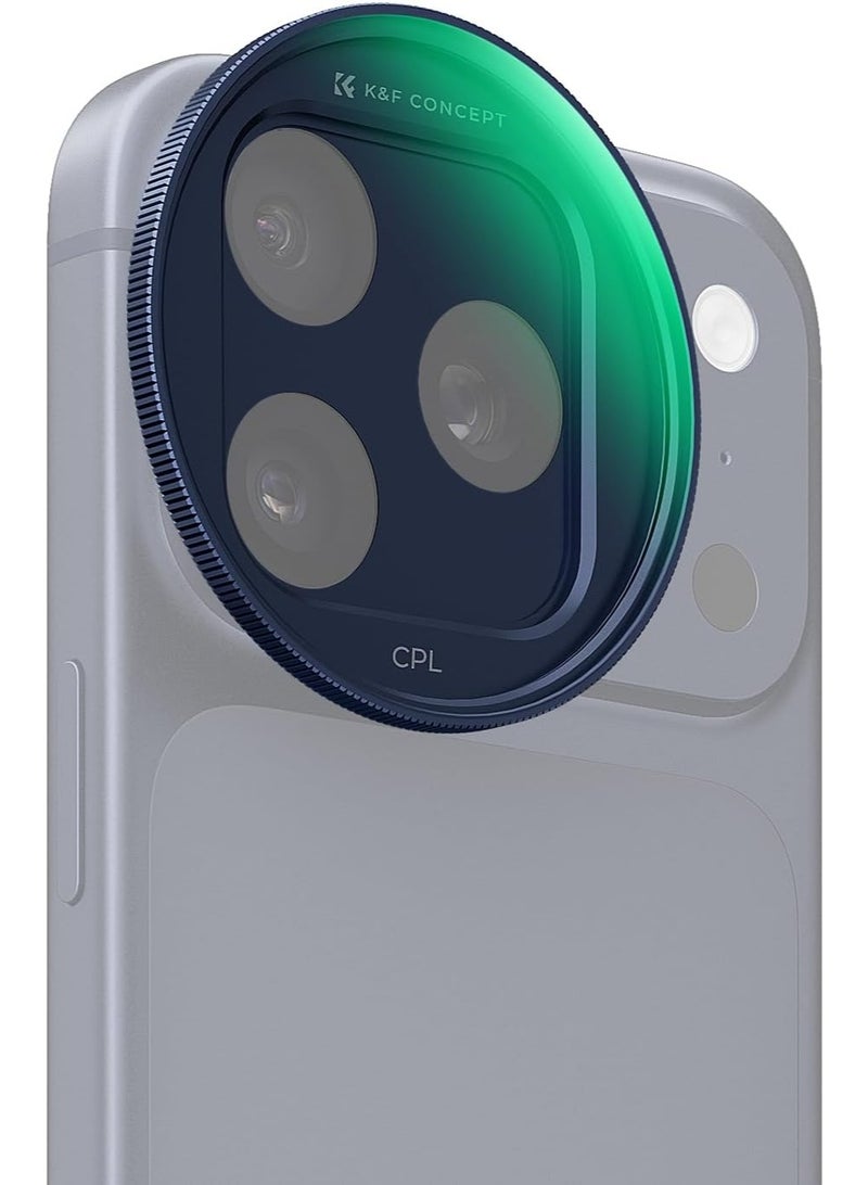 كيه آند إف كونسبت فلتر استقطاب CPL من K&F CONCEPT، سهل التركيب، لهاتف iPhone 17 Pro / 17 Pro Max، خفيف الوزن للغاية (9.5 غرام)، مضاد للانعكاس، مزود بحامل تثبيت سهل التركيب، زجاج بصري AGC مطلي بـ 28 طبقة متعددة، فلتر عدسة كاميرا الهاتف FA301 - Image 1