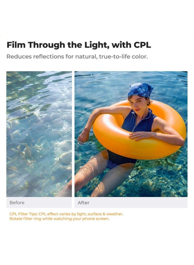 كيه آند إف كونسبت فلتر استقطاب CPL من K&F CONCEPT، سهل التركيب، لهاتف iPhone 17 Pro / 17 Pro Max، خفيف الوزن للغاية (9.5 غرام)، مضاد للانعكاس، مزود بحامل تثبيت سهل التركيب، زجاج بصري AGC مطلي بـ 28 طبقة متعددة، فلتر عدسة كاميرا الهاتف FA301 - Image 5