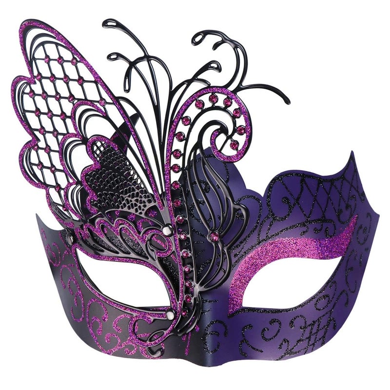 Coddsmz Mysterious Venetian Butterfly Lady Masquerade Halloween Party Mask Evening Prom Ball Mask Bar Costumes Accessory Black&purple - Image 1