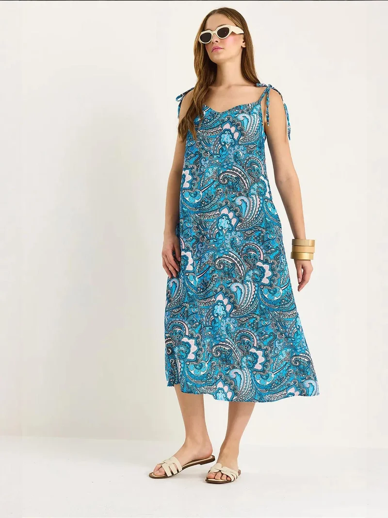 Bianco Lucci Maya Blue LUCCI Patterned Midi Dress for Women | Best Price UAE