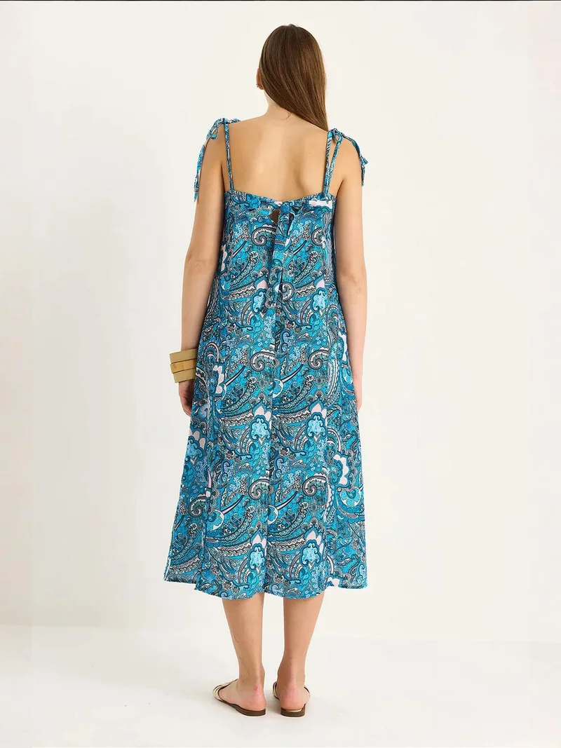 Bianco Lucci Maya Blue LUCCI Patterned Midi Dress for Women | Best Price UAE