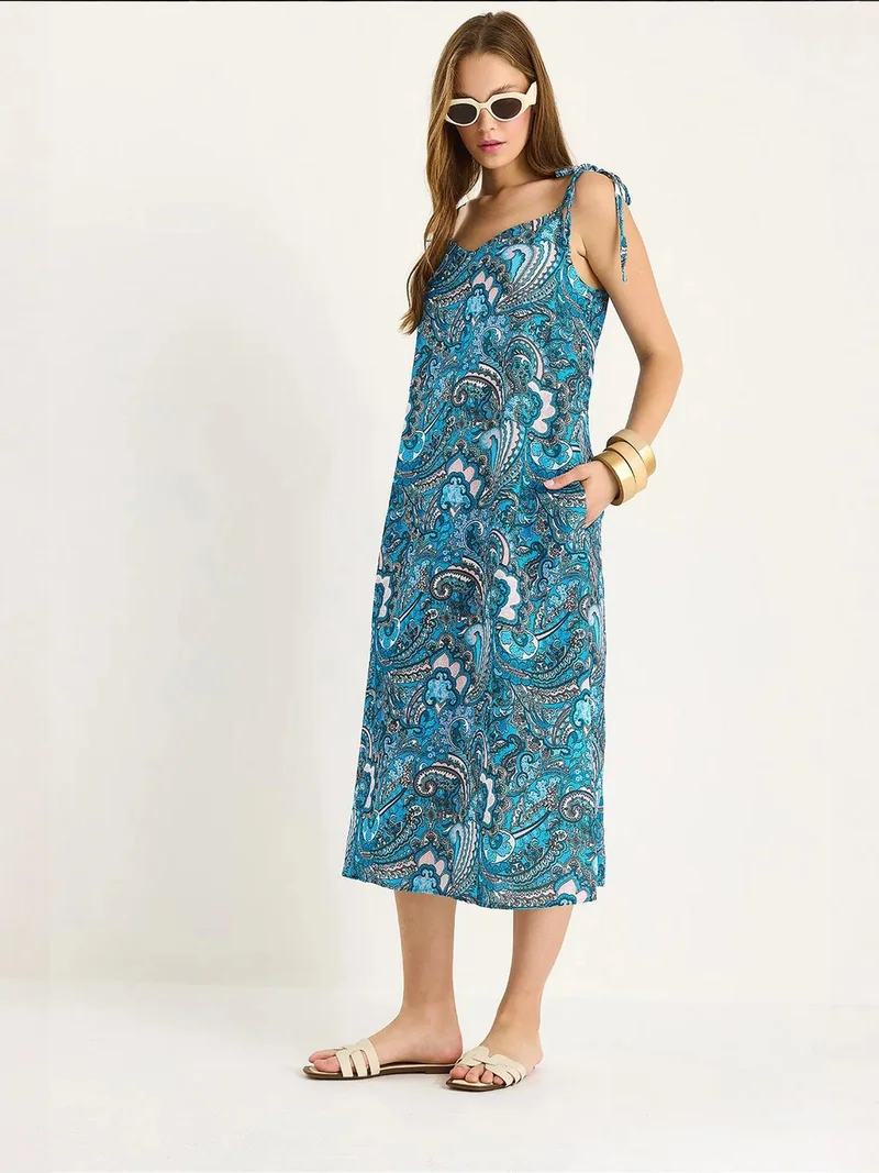 Bianco Lucci Maya Blue LUCCI Patterned Midi Dress for Women | Best Price UAE