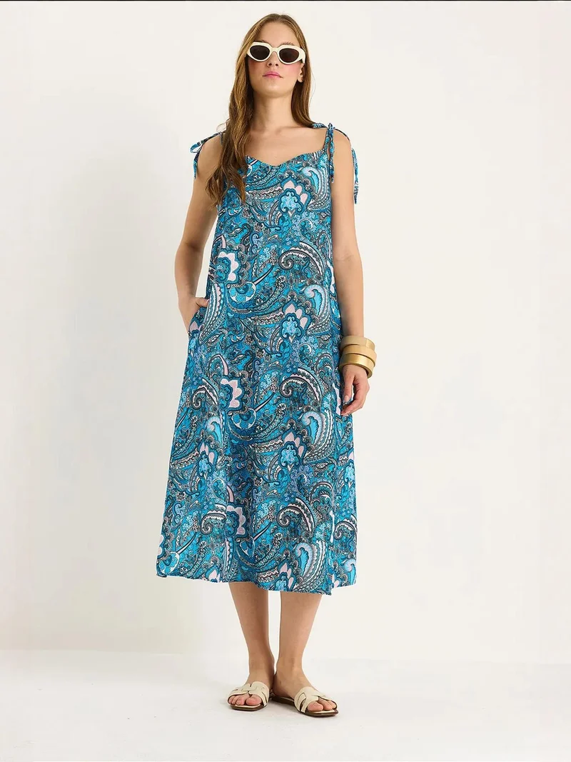 Bianco Lucci Maya Blue LUCCI Patterned Midi Dress for Women | Best Price UAE