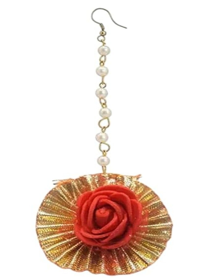 BDS CREATIONS 10A Flower Maang Tikka for Wedding | Baby Shower | Haldi | Mehandi pack of 6pcs - Image 2