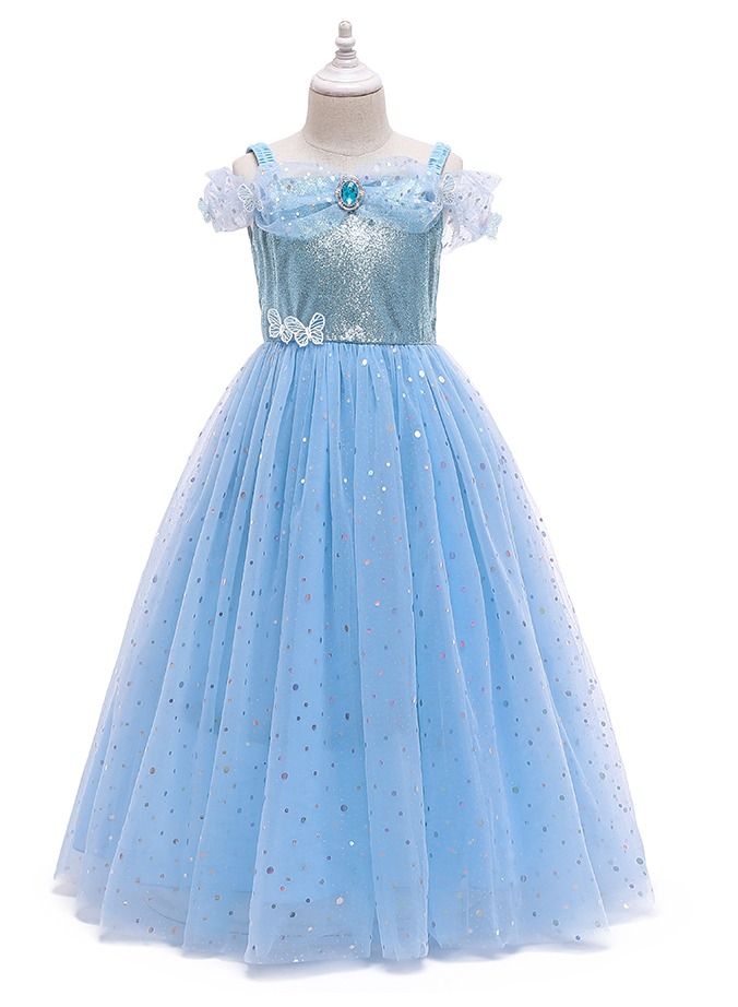 Loquat Cinderella Summer short sleeve Princess Child dress Child dress girl dress Dress  BLUE  - Image 1