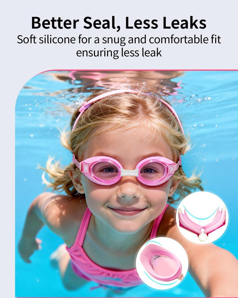 Pixel Panda Kids Goggles with Fabric Strap for 3-14, No Hair Pulling, Swim Goggles for Boy & Girls, Easy to Put on, Ideal for Swim Class, Pink - Image 4