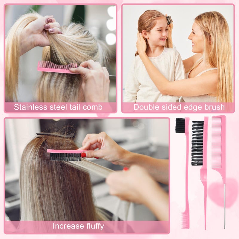 ProSuites 15 Pcs Slick Back Hair Brush Set, Bristle Hair Brush with Spray Bottle,Hair Clip,Edge Brush for Women, Men(Pink) - Image 4