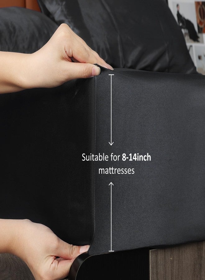 Lirex Satin Fitted Sheet Twin XL Size,Luxury & Ultra Soft Deep Pocket Single Bottom Bed Sheets Sold Separately, Black - Image 3