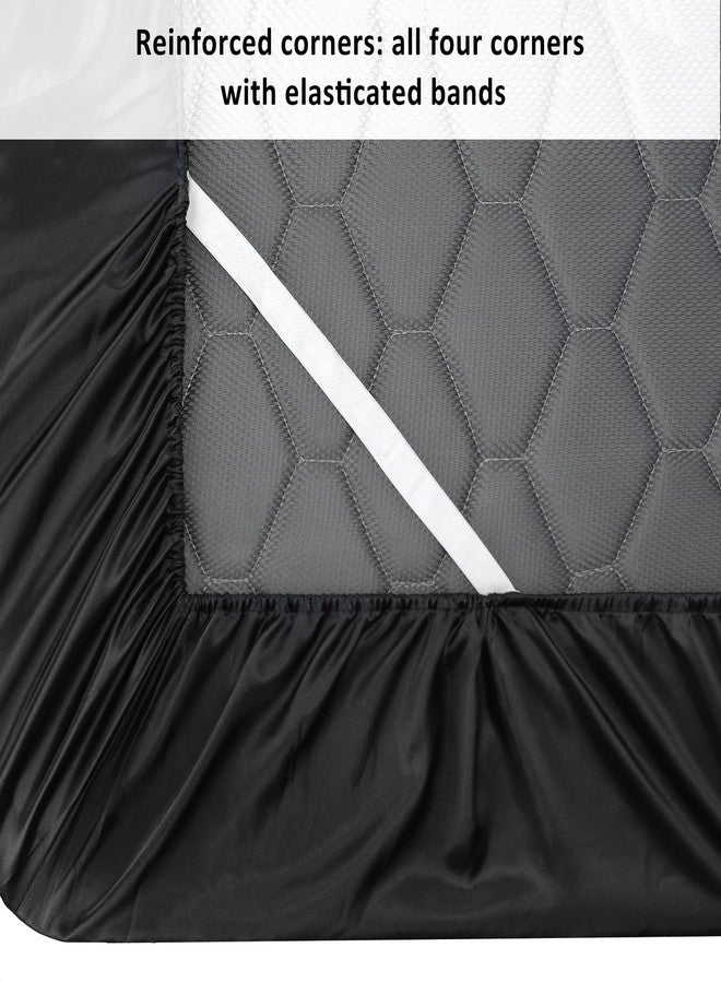 Lirex Satin Fitted Sheet Twin XL Size,Luxury & Ultra Soft Deep Pocket Single Bottom Bed Sheets Sold Separately, Black - Image 4