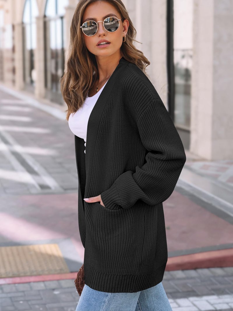 LILLUSORY Womens Cardigan Sweater Fall Fashion Outfits Clothes 2025 Teacher Work Office Old Money Long Oversized Winter Travel Cozy Chunky Knit Winter Essential Business Casual Clothing Black - Image 3