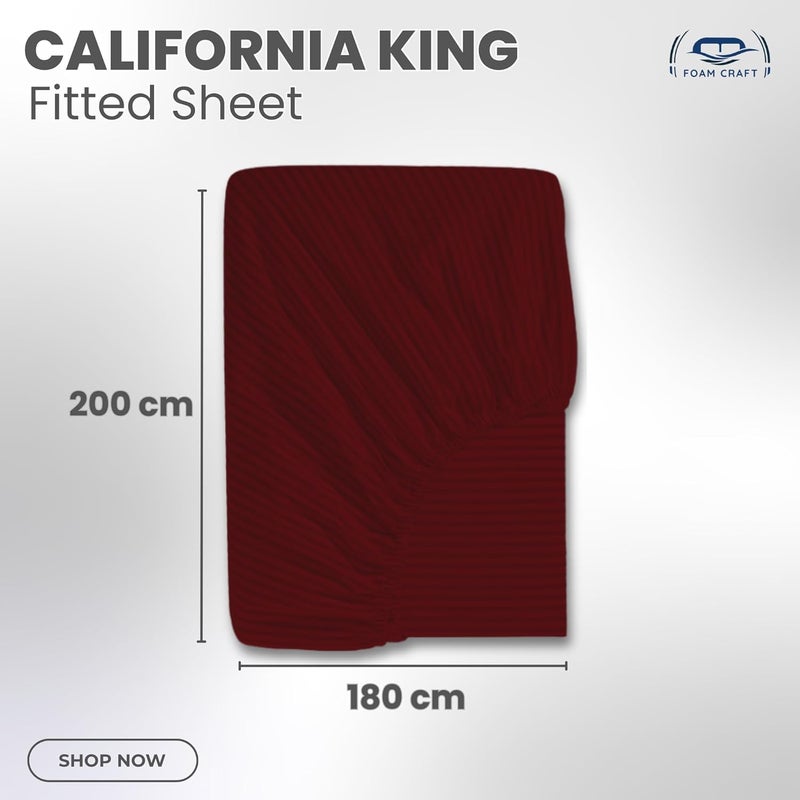 FOAM CRAFT Foamcraft Striped Deep Pocket Fitted Sheet - Burgundy, California King (180 x 200cm) - Image 2