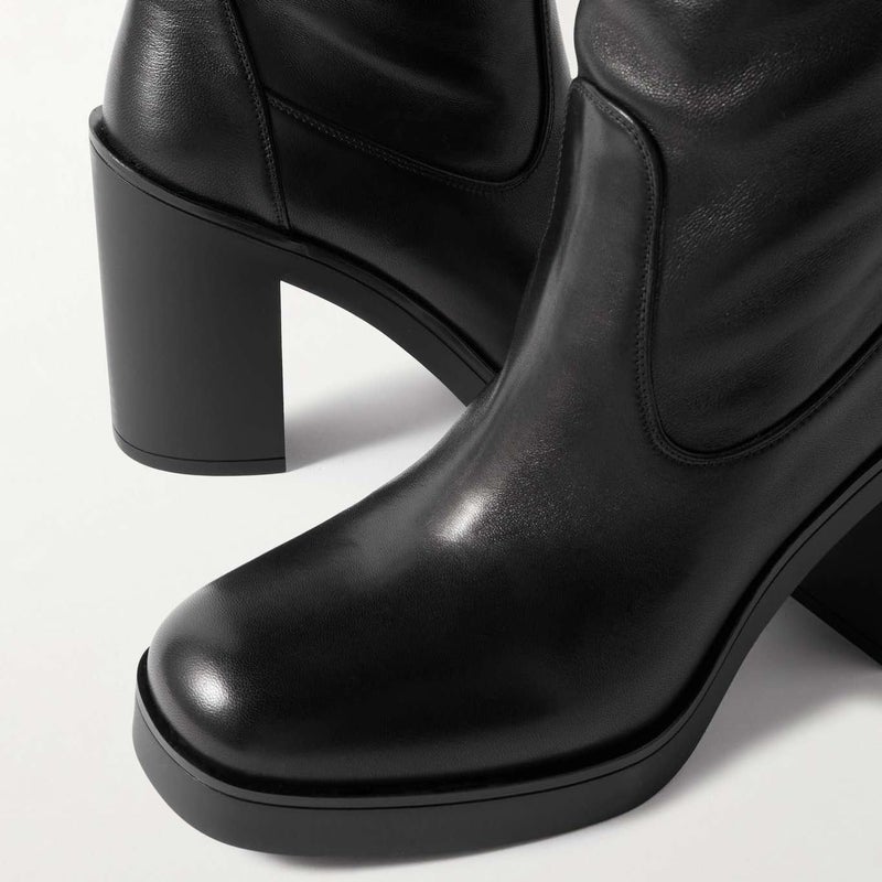 STALOV Knee High Boots for Women Slouchy Ruched Ruond Toe Side Zipper Leather Tall Boots Fashion Chunky Block Heel Boot Black US7 - Image 4