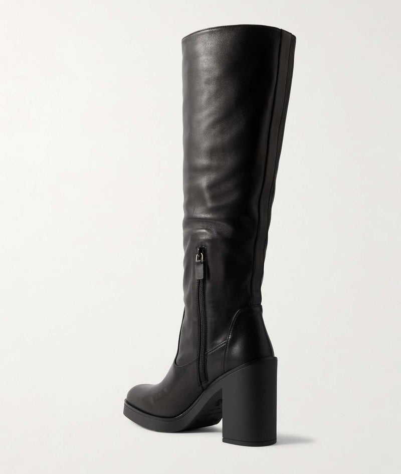 STALOV Knee High Boots for Women Slouchy Ruched Ruond Toe Side Zipper Leather Tall Boots Fashion Chunky Block Heel Boot Black US7 - Image 5