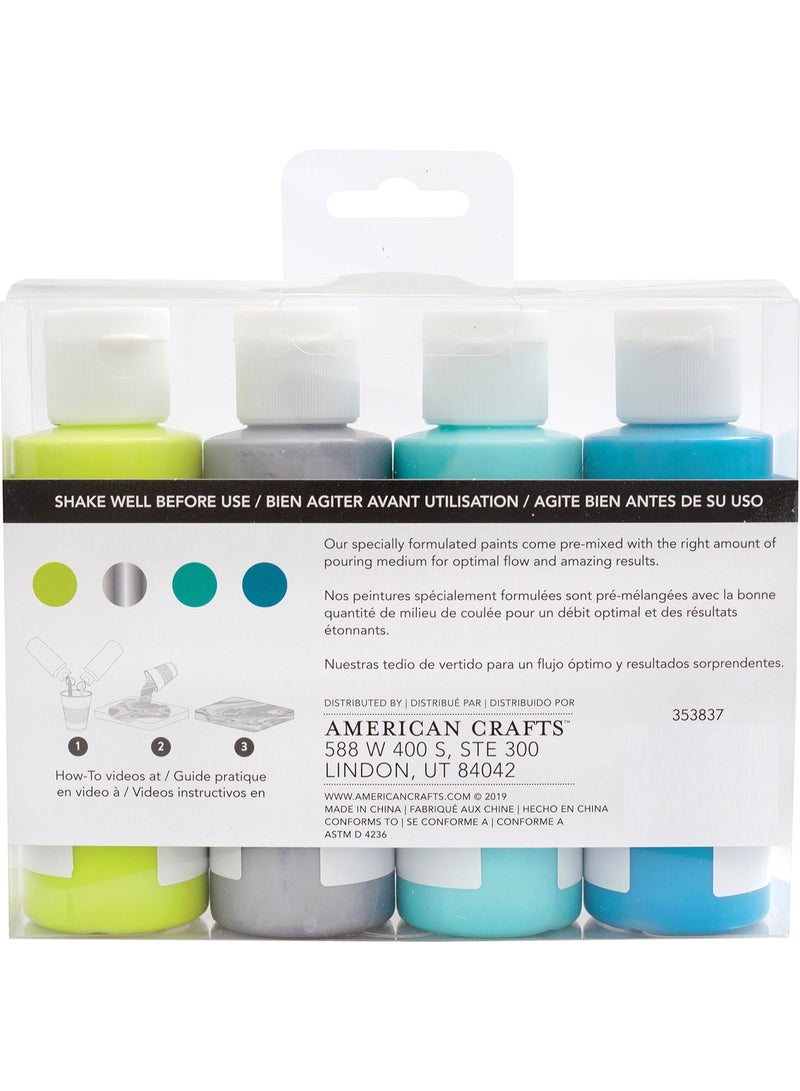 Color POUR Pre Mixed Pouring Paint Kit 4 Pkg Peacock 118.3 ML Each Bottle - Image 3