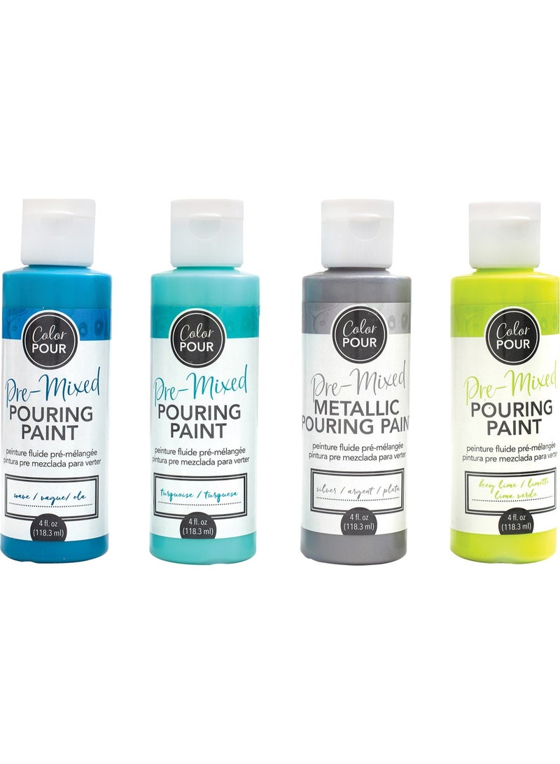 Color POUR Pre Mixed Pouring Paint Kit 4 Pkg Peacock 118.3 ML Each Bottle - Image 2