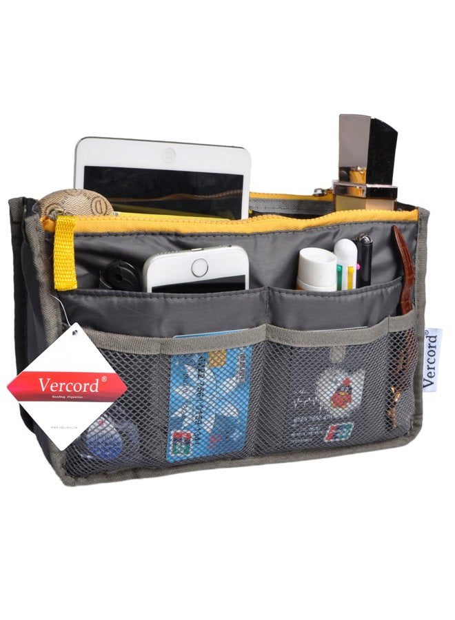 Vercord Purse Organizer Insert for Handbags Bag Organizers Inside Tote Pocketbook Women Nurse Nylon 13 Pockets Grey Medium - Image 2