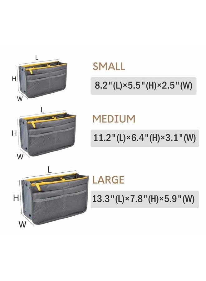 Vercord Purse Organizer Insert for Handbags Bag Organizers Inside Tote Pocketbook Women Nurse Nylon 13 Pockets Grey Medium - Image 3