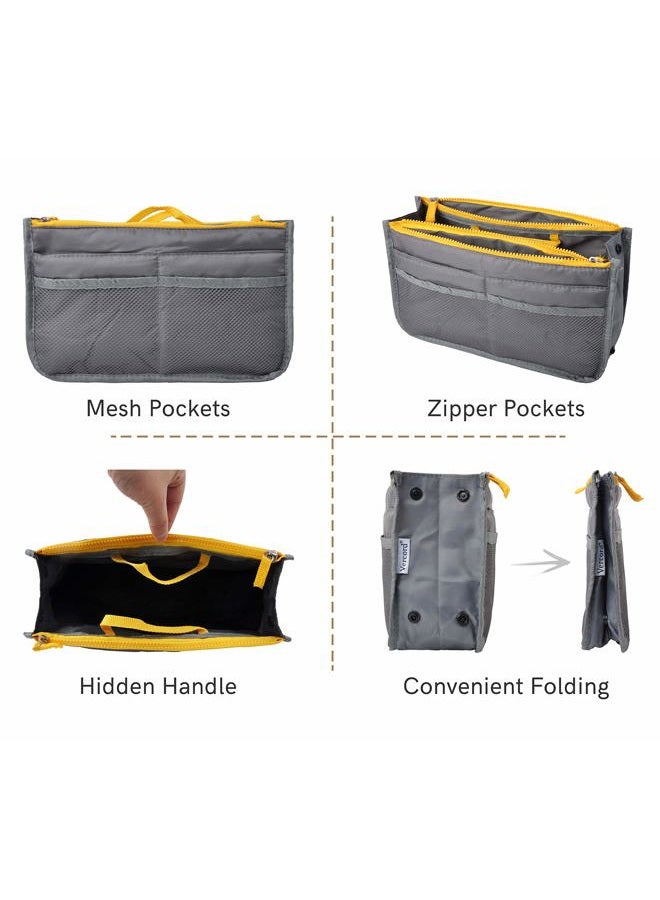 Vercord Purse Organizer Insert for Handbags Bag Organizers Inside Tote Pocketbook Women Nurse Nylon 13 Pockets Grey Medium - Image 4
