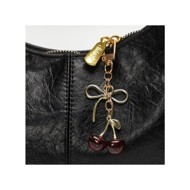 Cherry Keychain for Women, Cute Red Bag Charm for Purse, Wallet Bag Pendant, Faux Leather and Gold Alloy Keyring, Car Keys Handbag Purse Pendant, Gift for Mom Girlfriend Birthday 3.5cmX11.9cm - Image 5