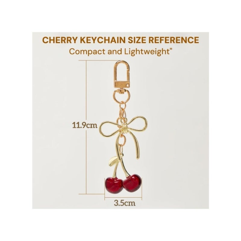 Cherry Keychain for Women, Cute Red Bag Charm for Purse, Wallet Bag Pendant, Faux Leather and Gold Alloy Keyring, Car Keys Handbag Purse Pendant, Gift for Mom Girlfriend Birthday 3.5cmX11.9cm - Image 2