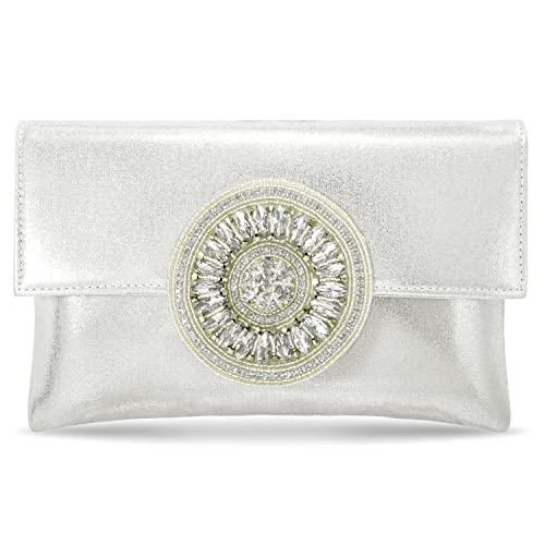 Peora Clutch Silver Purses For Women Wedding Handmade Evening Handbags Party Bridal Clutch (C32S) - Image 1