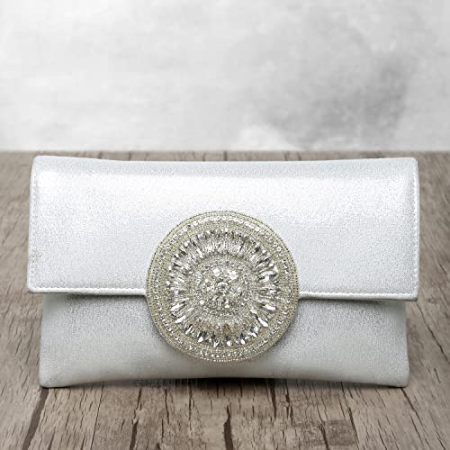 Peora Clutch Silver Purses For Women Wedding Handmade Evening Handbags Party Bridal Clutch (C32S) - Image 5