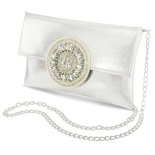 Peora Clutch Silver Purses For Women Wedding Handmade Evening Handbags Party Bridal Clutch (C32S) - Image 4