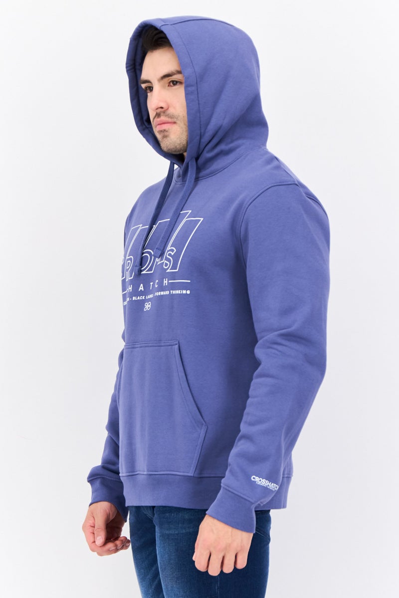 CROSSHATCH سويت شيرت بقلنسوة بأكمام طويلة للرجال بطباعة جرافيك، أزرق رمادي - Image 3