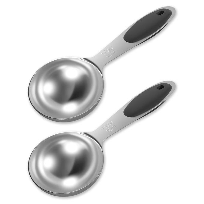 2PCS 1 TBSP3TSP 12OZ 15ML SINGLE MEASURING SPOON WITH BLACK SILICONE GRIP STAINLESS STEEL INDIVIDUAL MEASURE SCOOP ONLY