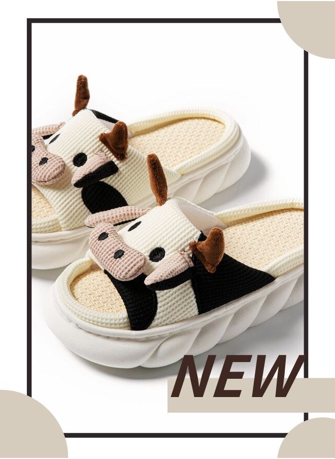 ILovhaprty EU 38 Cartoon Linen slippers Cute Animal Shape Slippers, Four Seasons Thick Sole Soft Indoor Outdoor Slippers for Women  - Image 1